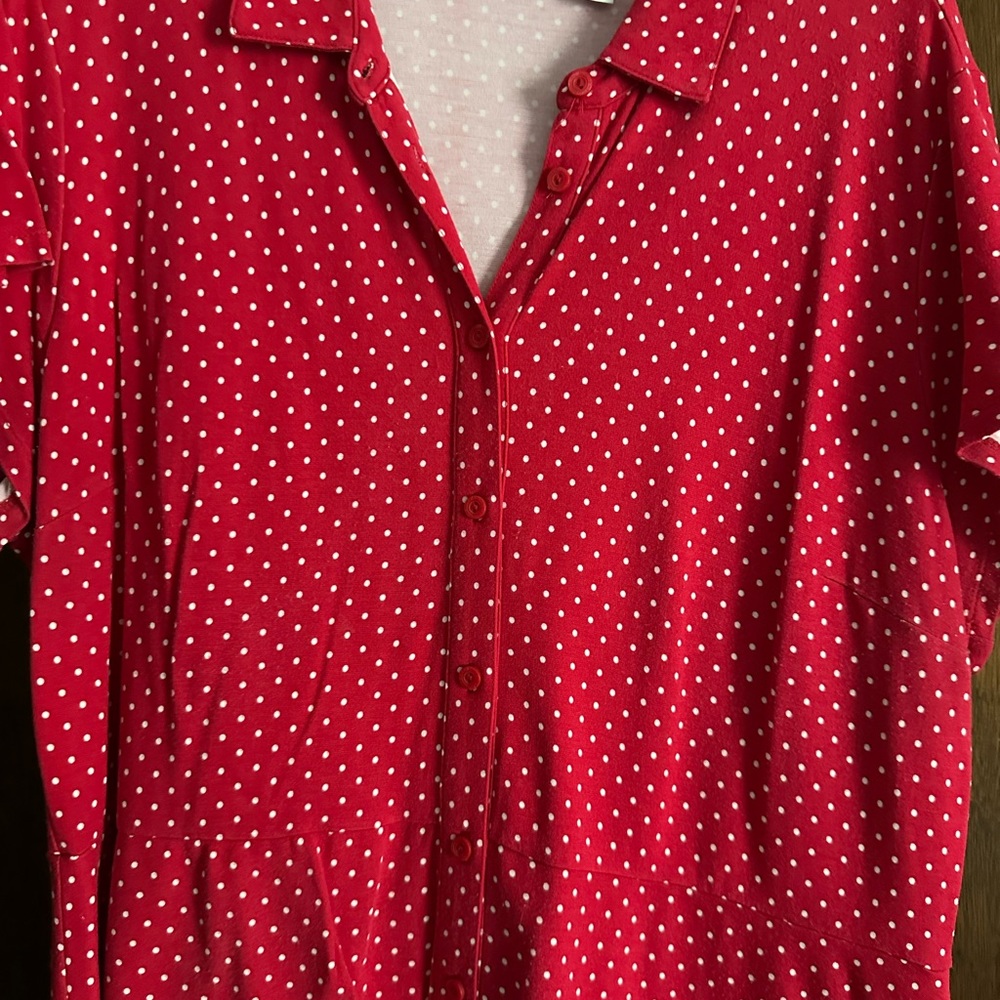 Isaac Mizrahi Red and White Polka Dot Blouse